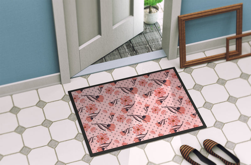 Pink Flowers and Polka Dots Indoor or Outdoor Mat 24x36 BB7499JMAT