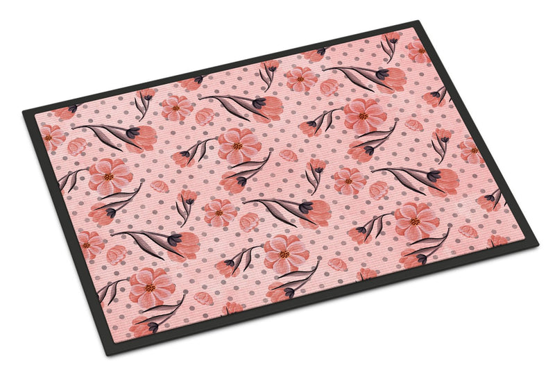 Pink Flowers and Polka Dots Indoor or Outdoor Mat 24x36 BB7499JMAT