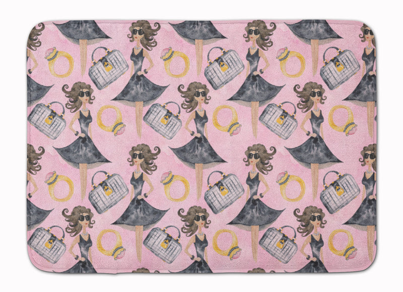 Watercolor Fashion Diva on Pink Machine Washable Memory Foam Mat BB7500RUG