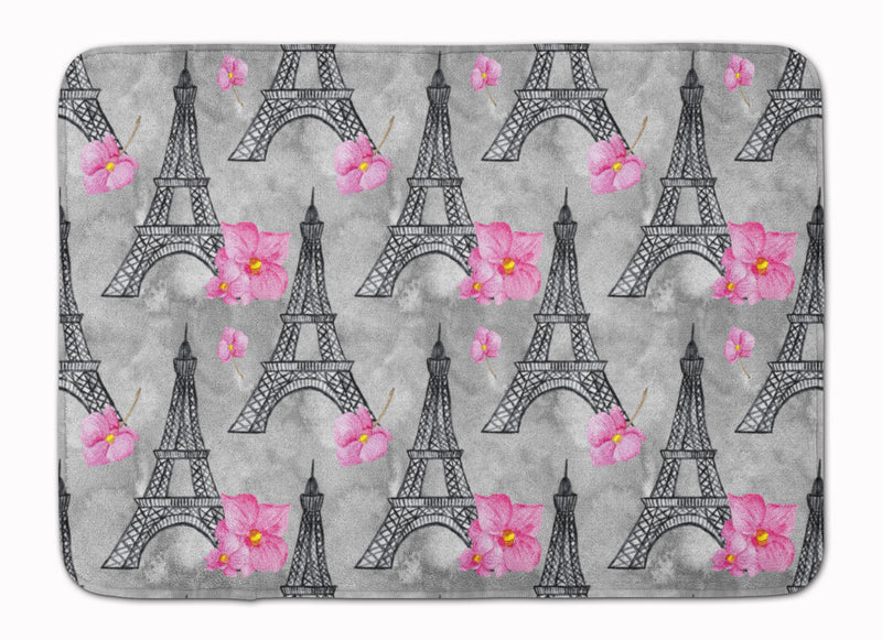 Watercolor Pink Flowers Eiffel Tower Machine Washable Memory Foam Mat BB7503RUG