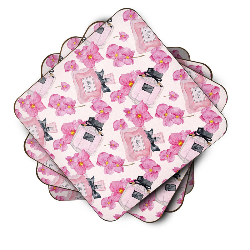 Watercolor Pink Flowers and Perfume Foam Coaster Set of 4 BB7510FC