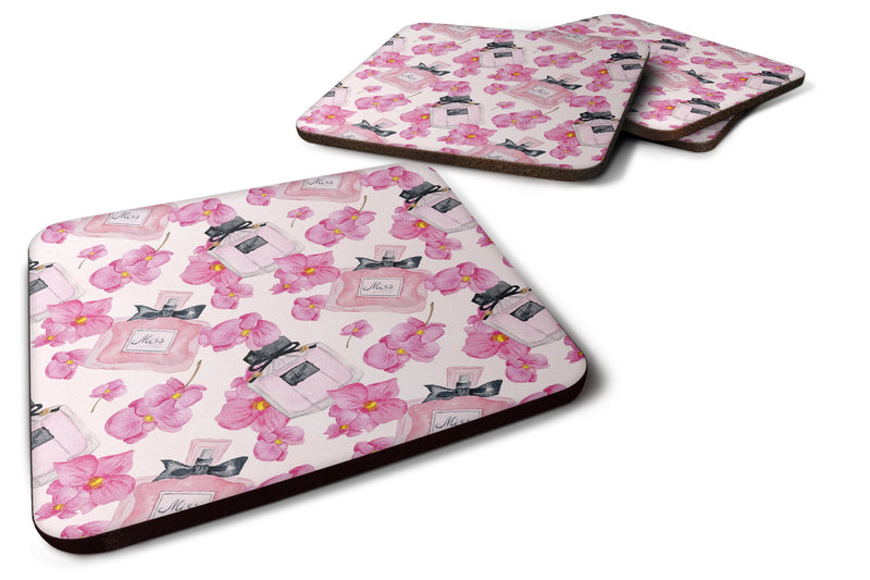 Watercolor Pink Flowers and Perfume Foam Coaster Set of 4 BB7510FC