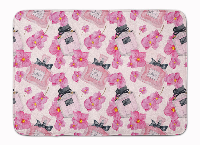 Watercolor Pink Flowers and Perfume Machine Washable Memory Foam Mat BB7510RUG