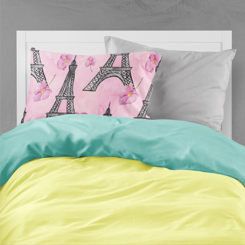 Watercolor Pink Flowers and Eiffel Tower Fabric Standard Pillowcase BB7511PILLOWCASE