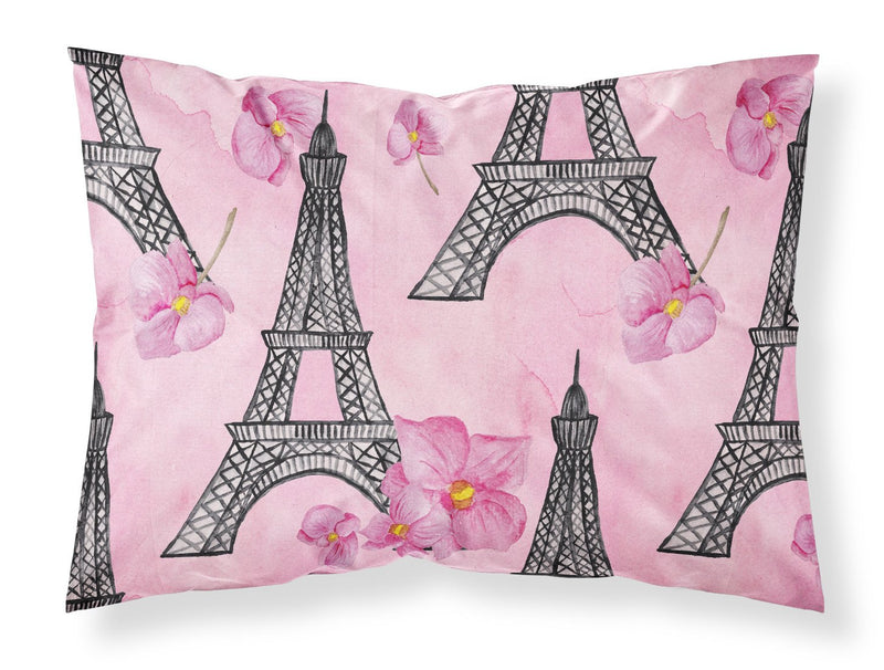 Watercolor Pink Flowers and Eiffel Tower Fabric Standard Pillowcase BB7511PILLOWCASE