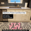 Watercolor Pink Flowers and Eiffel Tower Memory Foam Kitchen Mat Machine Washable Anti-Fatigue Cushion Comfort Bath or Kitchen Rug