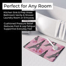 Watercolor Pink Flowers and Eiffel Tower Memory Foam Kitchen Mat Machine Washable Anti-Fatigue Cushion Comfort Bath or Kitchen Rug