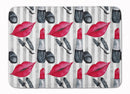 Watercolor Lipstick and Grey Stripes Memory Foam Kitchen Mat Machine Washable Anti-Fatigue Cushion Comfort Bath or Kitchen Rug