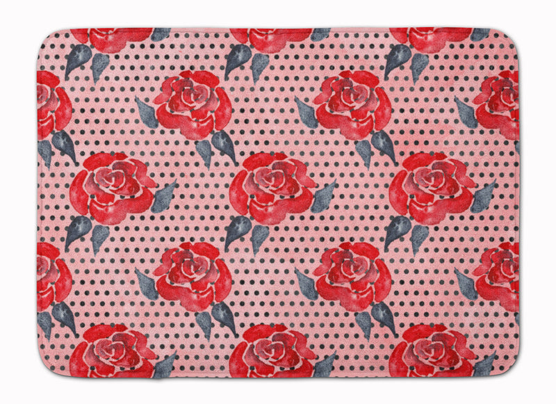 Watercolor Red Roses and Polkadots Machine Washable Memory Foam Mat BB7513RUG