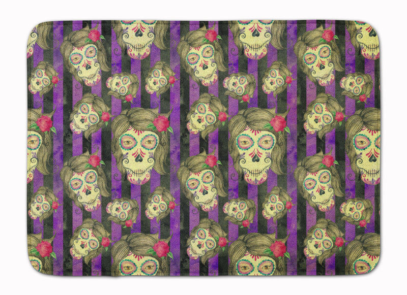 Watecolor Day of the Dead Halloween Machine Washable Memory Foam Mat BB7519RUG