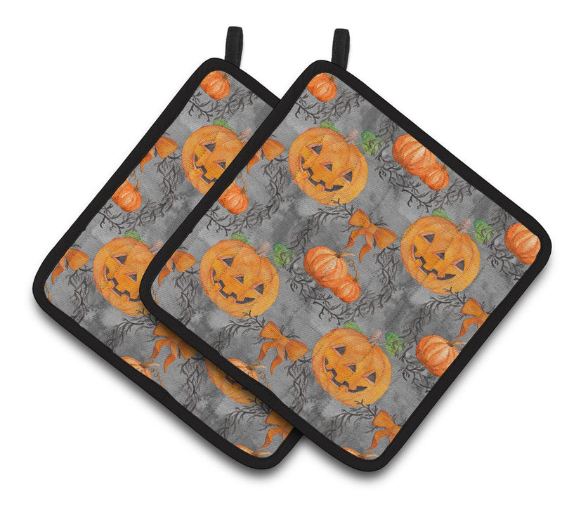 Watecolor Halloween Pumpkins Pair of Pot Holders BB7521PTHD