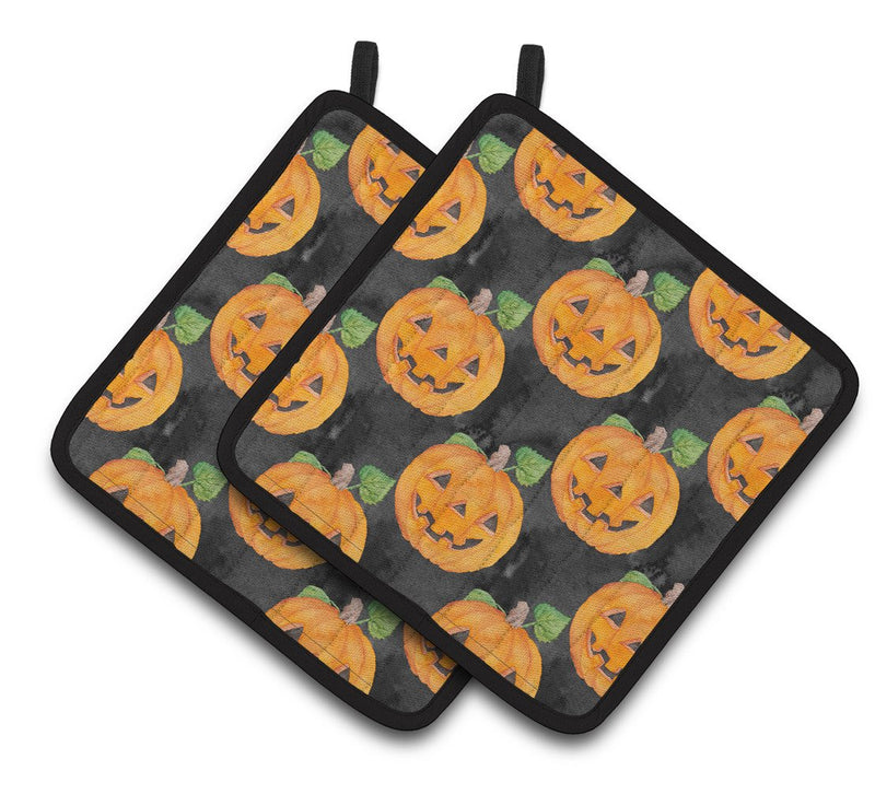 Watecolor Halloween Jack-O-Lantern Pair of Pot Holders BB7524PTHD