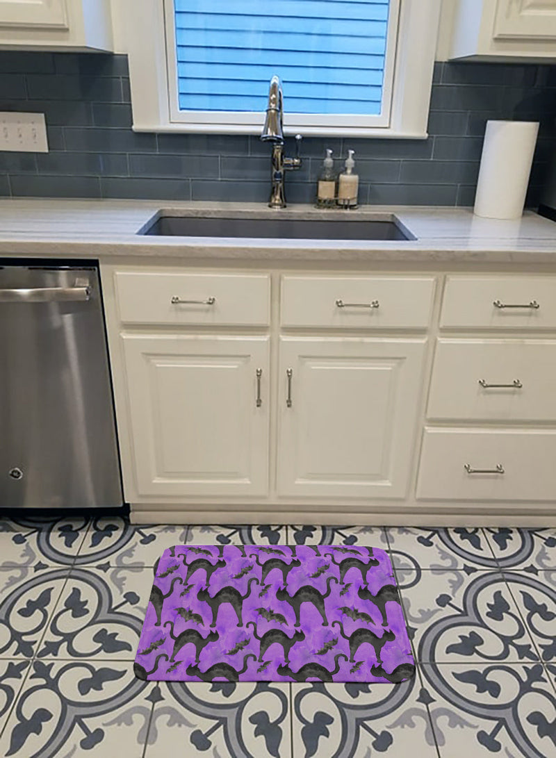 Watecolor Halloween Black Cats on Purple Machine Washable Memory Foam Mat BB7528RUG