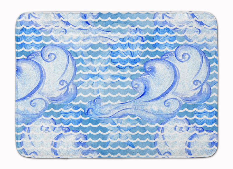 Beach Watercolor Abstract Waves Machine Washable Memory Foam Mat BB7530RUG