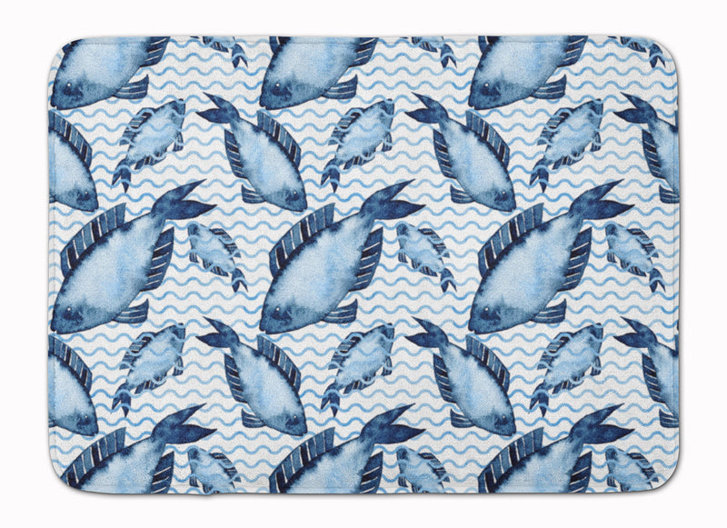 Beach Watercolor Fishes Machine Washable Memory Foam Mat BB7532RUG