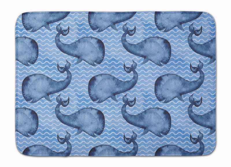 Beach Watercolor Whales Machine Washable Memory Foam Mat BB7535RUG