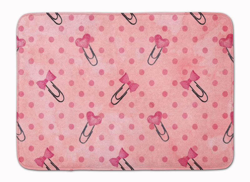 Watercolor Paper Clips and Polkadots Pink Machine Washable Memory Foam Mat BB7543RUG