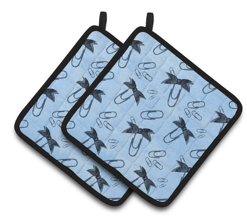 Watercolor Paper Clips Blue Pair of Pot Holders BB7544PTHD