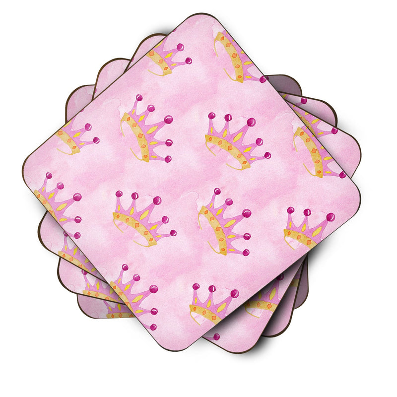 Watercolor Princess Crown on Pink Foam Coaster Set of 4 BB7546FC