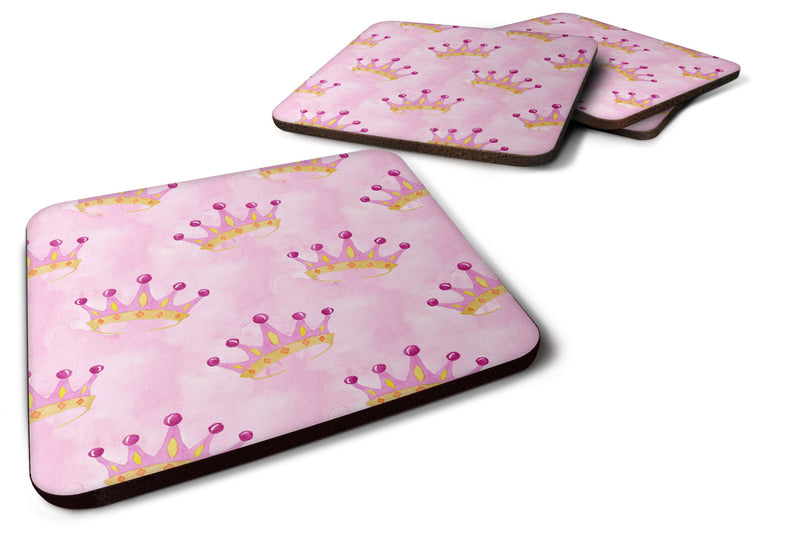 Watercolor Princess Crown on Pink Foam Coaster Set of 4 BB7546FC