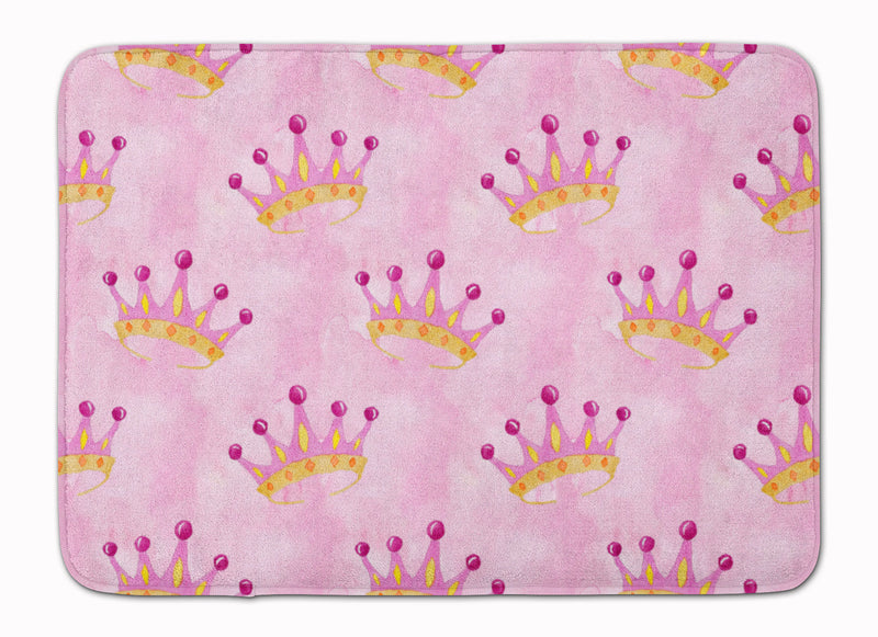 Watercolor Princess Crown on Pink Machine Washable Memory Foam Mat BB7546RUG