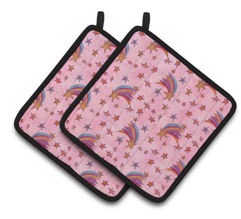 Watercolor Shooting Stars on Pink Pair of Pot Holders BB7548PTHD