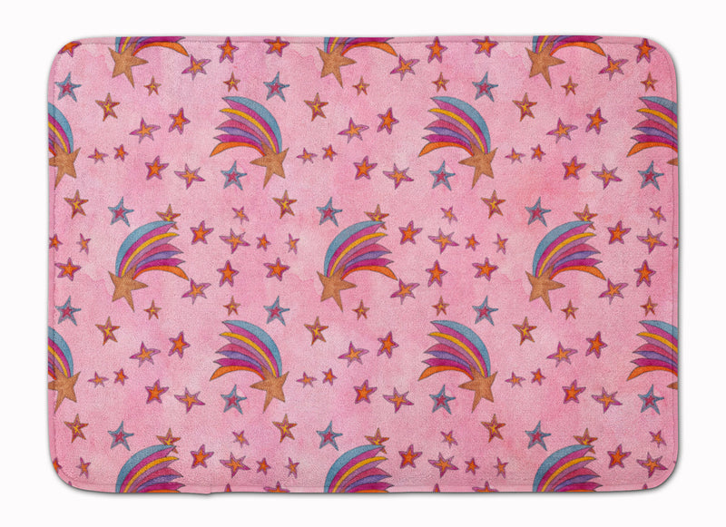 Watercolor Shooting Stars on Pink Machine Washable Memory Foam Mat BB7548RUG