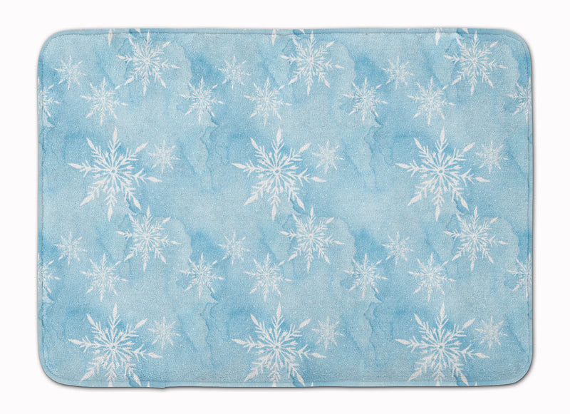 Watercolor Snowflake on Light Blue Machine Washable Memory Foam Mat BB7552RUG