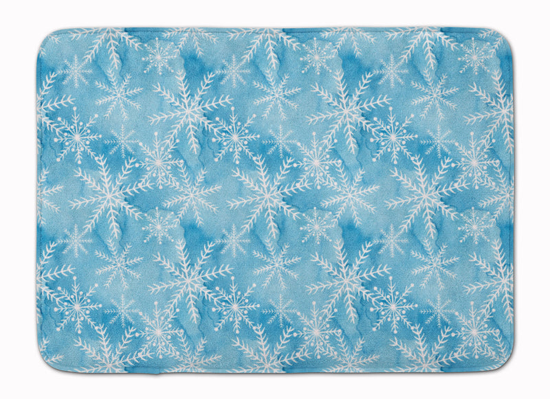 Watercolor Snowflake on Blue Machine Washable Memory Foam Mat BB7553RUG