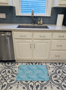 Watercolor Geometric Cirlce on Blue Memory Foam Kitchen Mat Machine Washable Anti-Fatigue Cushion Comfort Bath or Kitchen Rug