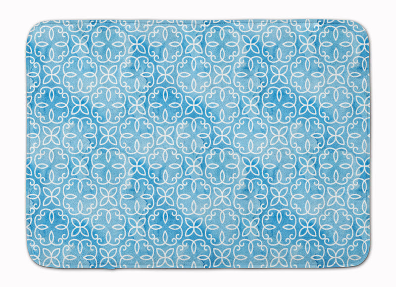 Watercolor Geometric Cirlce on Blue Machine Washable Memory Foam Mat BB7555RUG