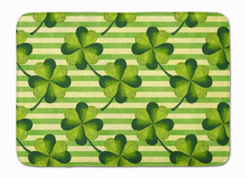 Watercolor Shamrock Stripes Machine Washable Memory Foam Mat BB7557RUG