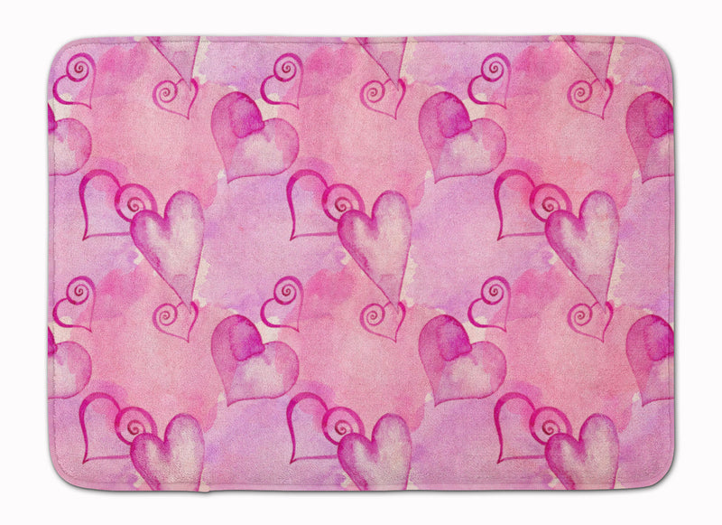 Watercolor Hot Pink Hearts Machine Washable Memory Foam Mat BB7564RUG