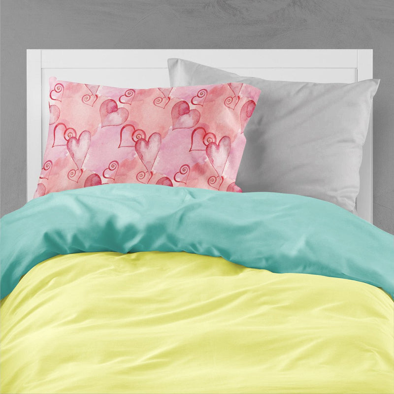 Watercolor Red Hearts Fabric Standard Pillowcase – Artistic Decorative Front, White Back BB7565PILLOWCASE
