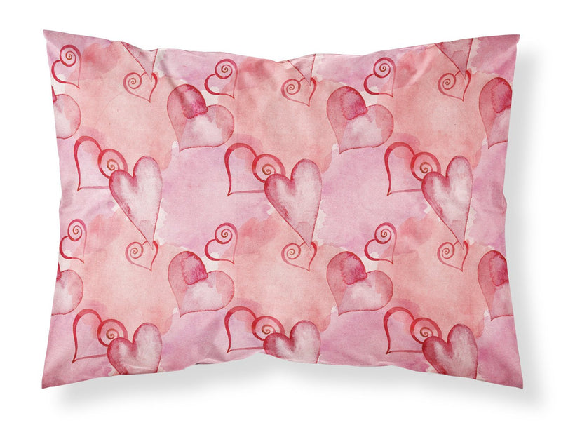 Watercolor Red Hearts Fabric Standard Pillowcase – Artistic Decorative Front, White Back BB7565PILLOWCASE