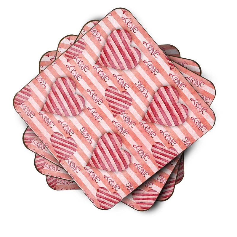 Watercolor Red Striped Hearts Foam Coaster  BB7567FC