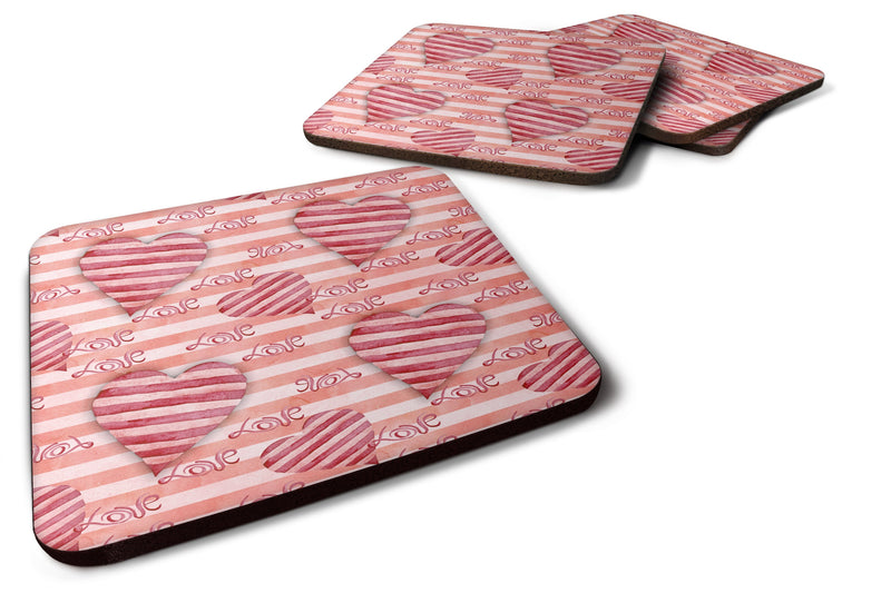 Watercolor Red Striped Hearts Foam Coaster  BB7567FC
