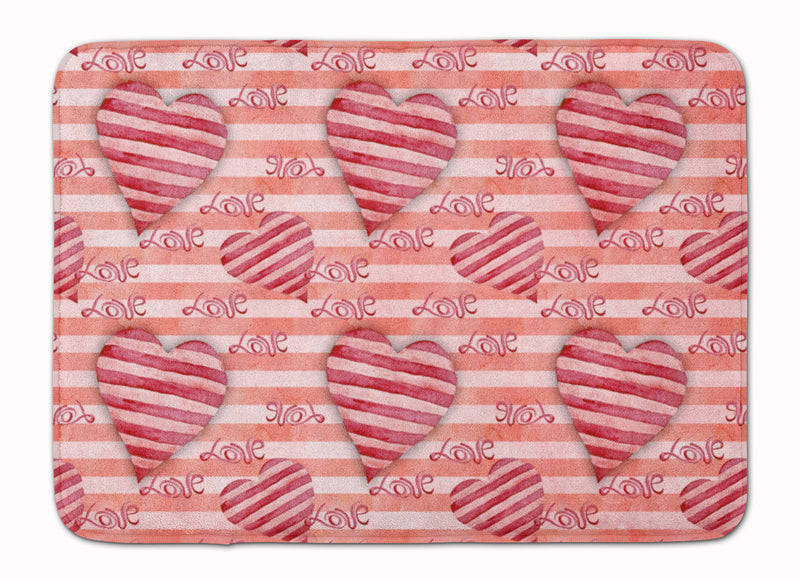 Watercolor Red Striped Hearts Machine Washable Memory Foam Mat BB7567RUG