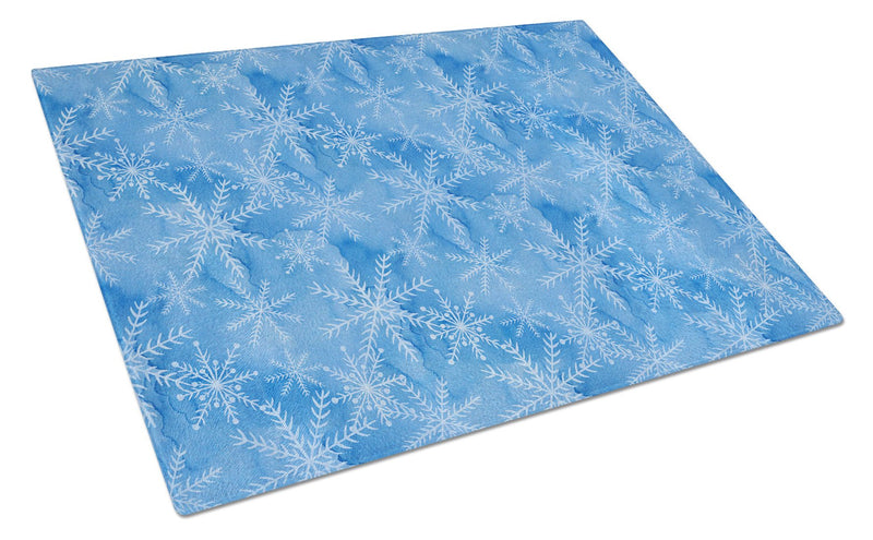 Watercolor Dark Blue Winter Snowflakes Glass Cutting Board Large BB7576LCB