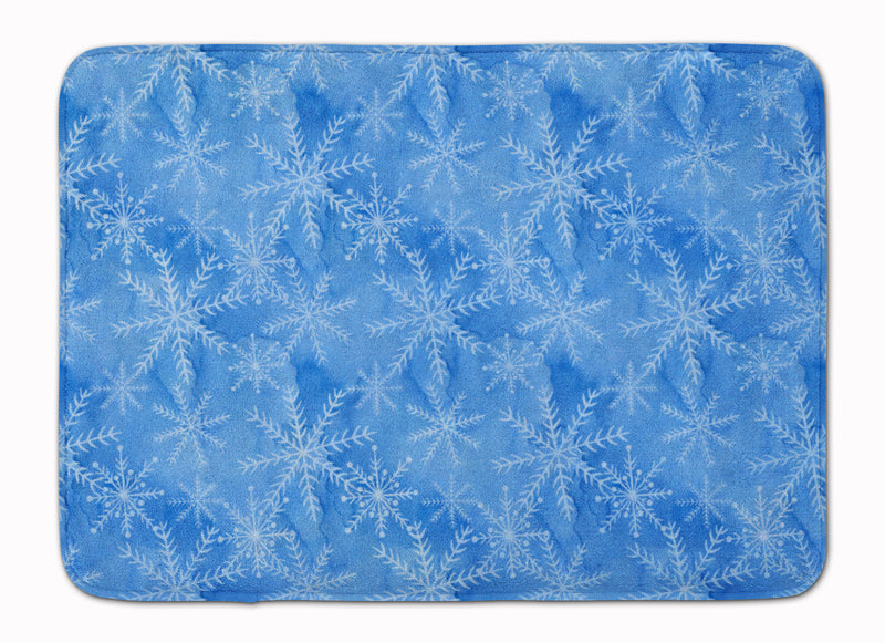 Watercolor Dark Blue Winter Snowflakes Machine Washable Memory Foam Mat BB7576RUG