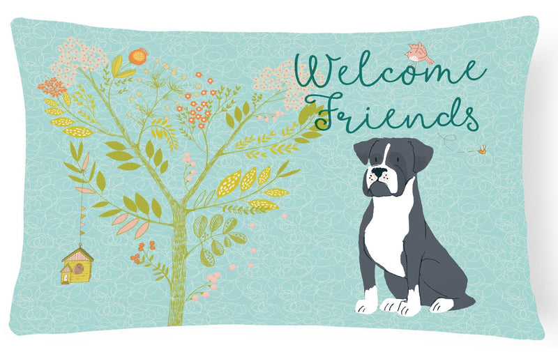 Welcome Friends Black Boxer Canvas Fabric Decorative Pillow BB7581PW1216