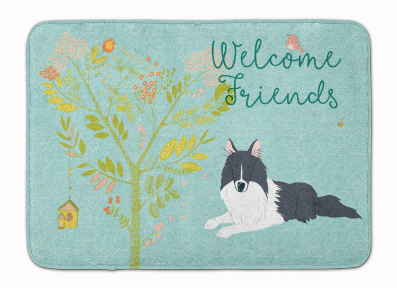 Welcome Friends Black White Collie Machine Washable Memory Foam Mat BB7583RUG