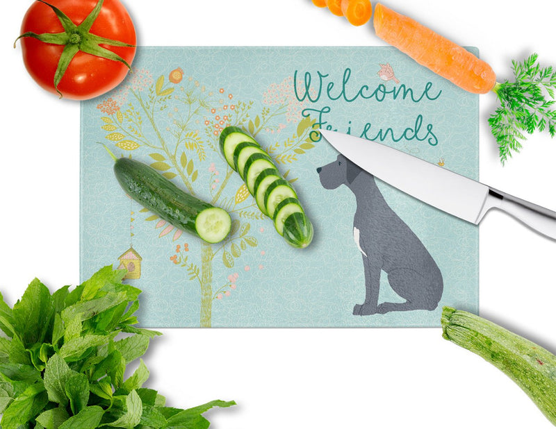 Welcome Friends Black Great Dane Glass Cutting Board Large BB7587LCB