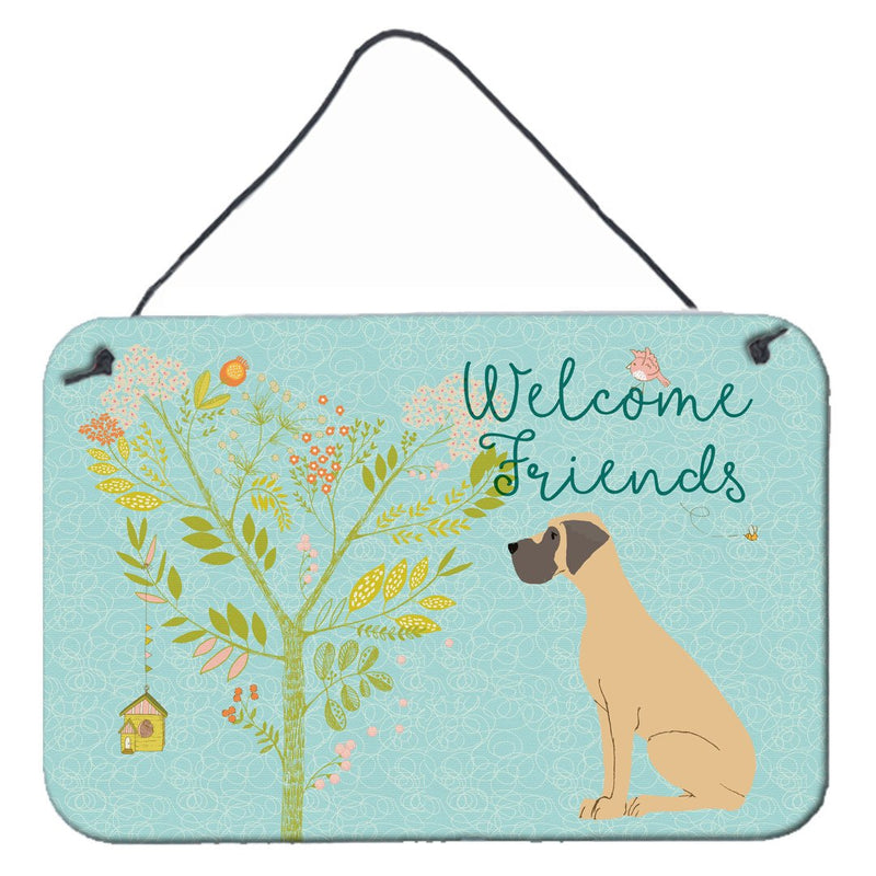 Welcome Friends Fawn Great Dane Natural Ears Wall or Door Hanging Prints BB7588DS812