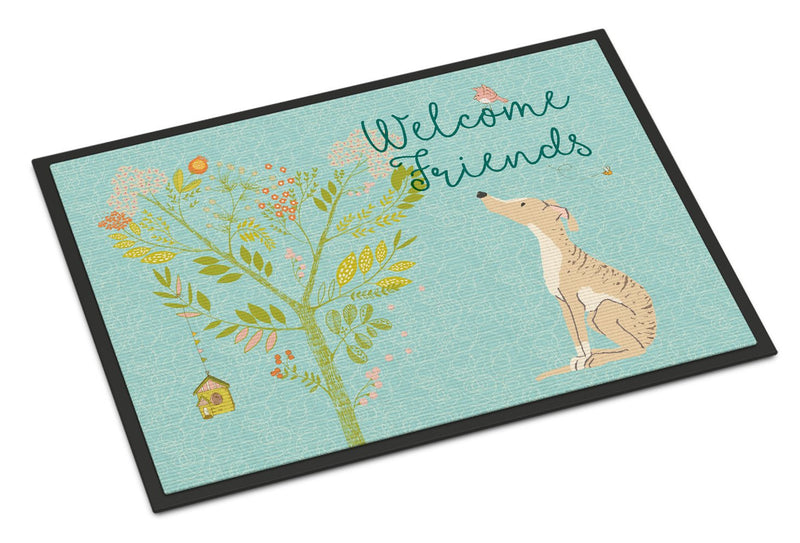 Welcome Friends Brindle Greyhound Indoor or Outdoor Mat 24x36 BB7591JMAT