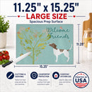 Welcome Friends Pointer Cutting Board Tempered Glass Kitchen Cutting Surface, Heat Resistant Chopping, Non-Slip Feet, Food Prep & Serving