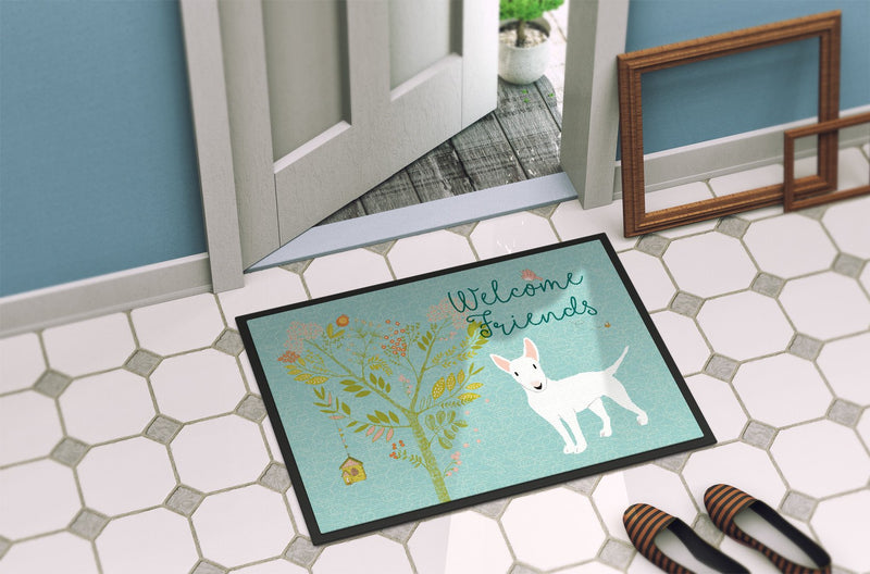 Welcome Friends White Bull Terrier Indoor or Outdoor Mat 24x36 BB7606JMAT