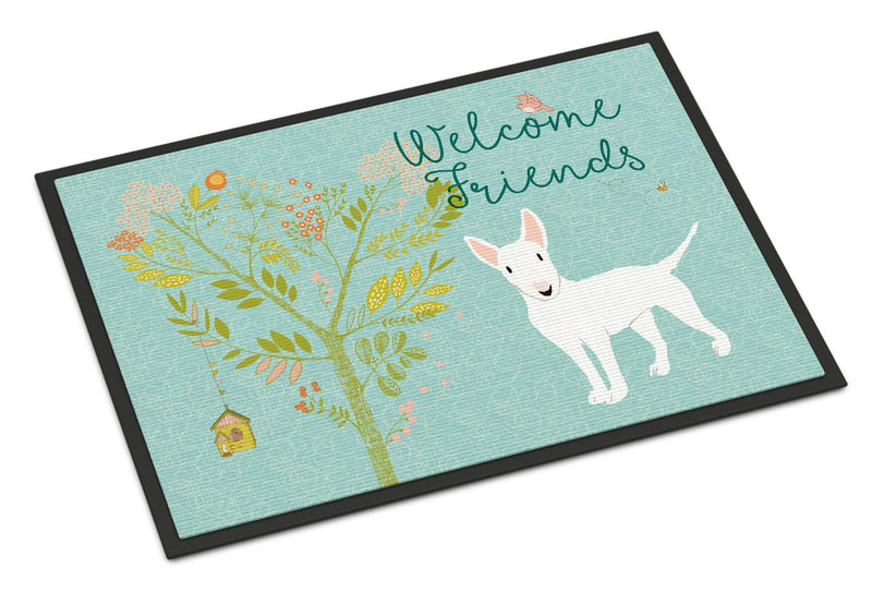 Welcome Friends White Bull Terrier Indoor or Outdoor Mat 24x36 BB7606JMAT