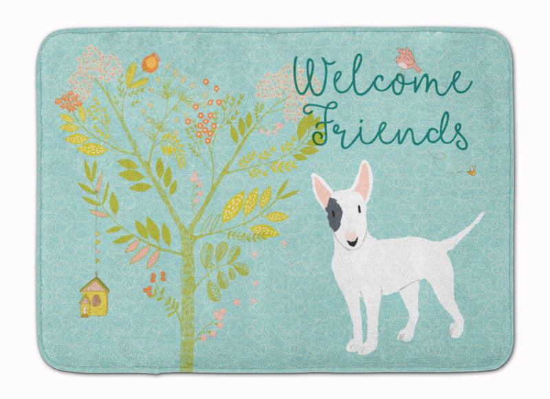 Welcome Friends White Patched Bull Terrier Machine Washable Memory Foam Mat BB7607RUG