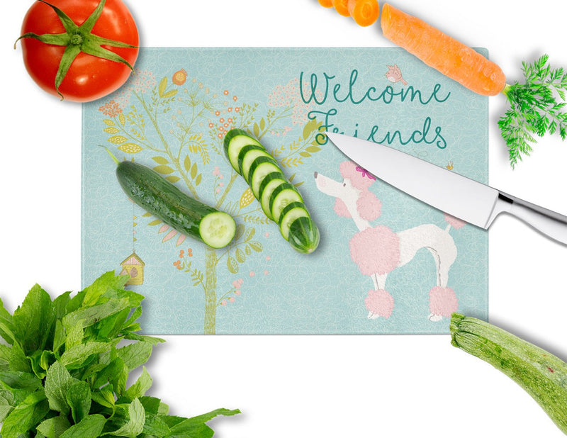 Welcome Friends Pink Poodle Glass Cutting Board Large BB7613LCB